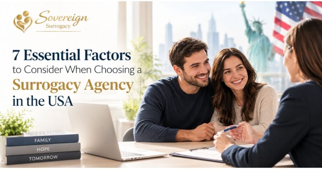 ntended parents meeting with a surrogacy agency consultant in the USA to discuss their family-building journey.